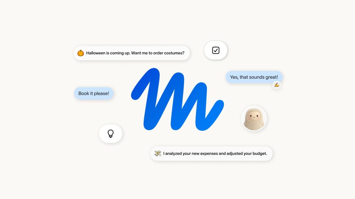 Visuel officiel de Muse : symbole bleu entouré d’exemples de demandes à l’assistant